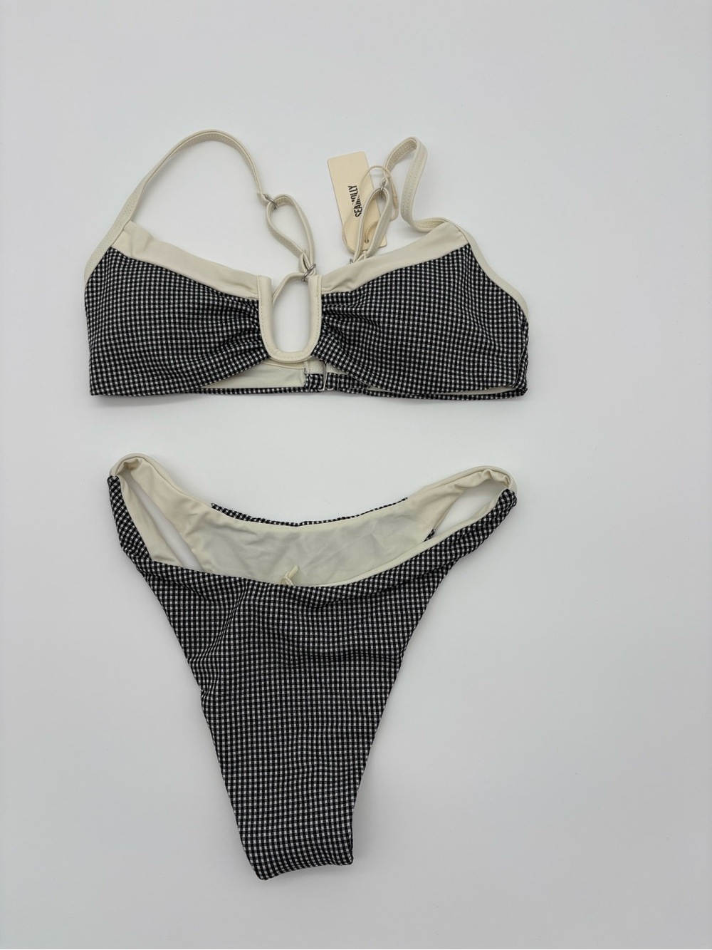 Gingham Cutout Bikini Set in Black & Cream NWT